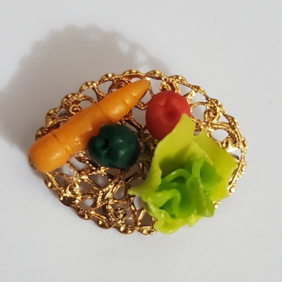 Brooch veggies handmade vintage very unique different 3D spring gold filigree - Picture 5 of 9